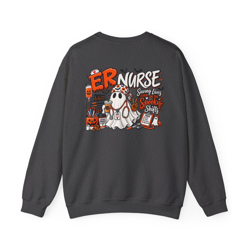 ER Nurse Halloween Sweatshirt | Spooky Shifts Emergency Room Nurse Crewneck | Front & Back Print