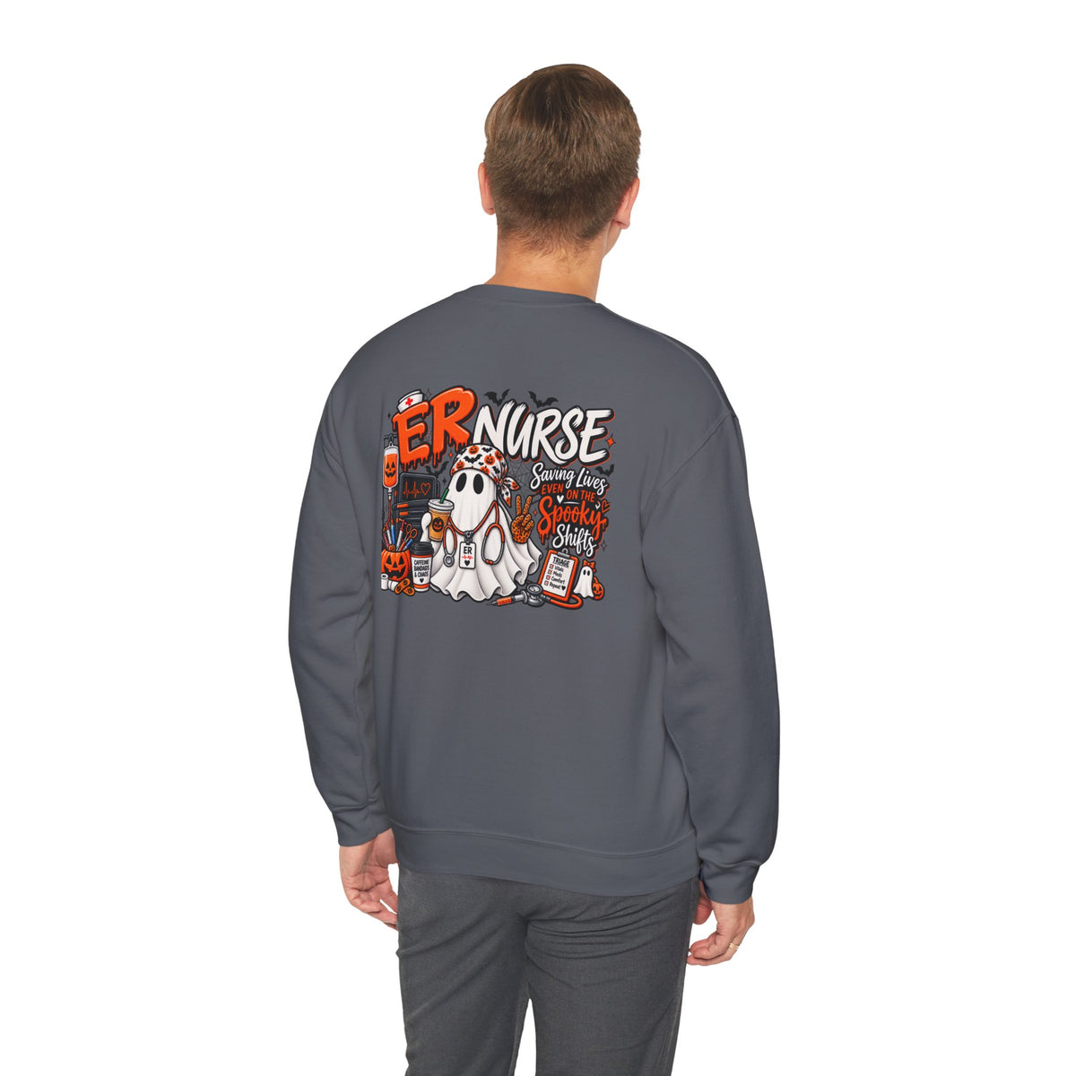 ER Nurse Halloween Sweatshirt | Spooky Shifts Emergency Room Nurse Crewneck | Front & Back Print