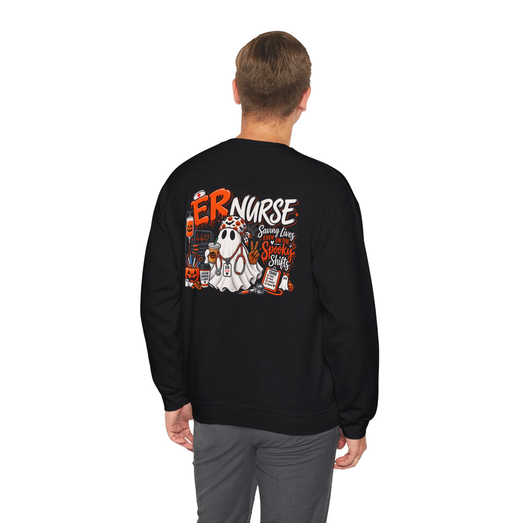 ER Nurse Halloween Sweatshirt | Spooky Shifts Emergency Room Nurse Crewneck | Front & Back Print