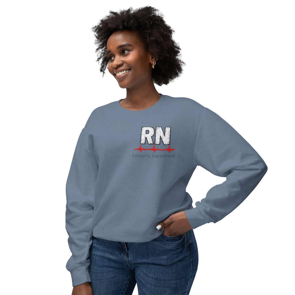 RN Emergency Crewneck Sweatshirt — "EMERGENCY" ER Highlight & Rhythm Design