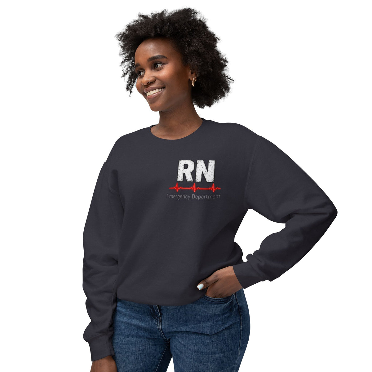 RN Emergency Crewneck Sweatshirt — "EMERGENCY" ER Highlight & Rhythm Design