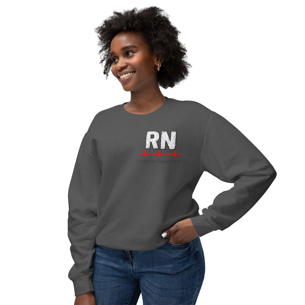 RN Emergency Crewneck Sweatshirt — "EMERGENCY" ER Highlight & Rhythm Design
