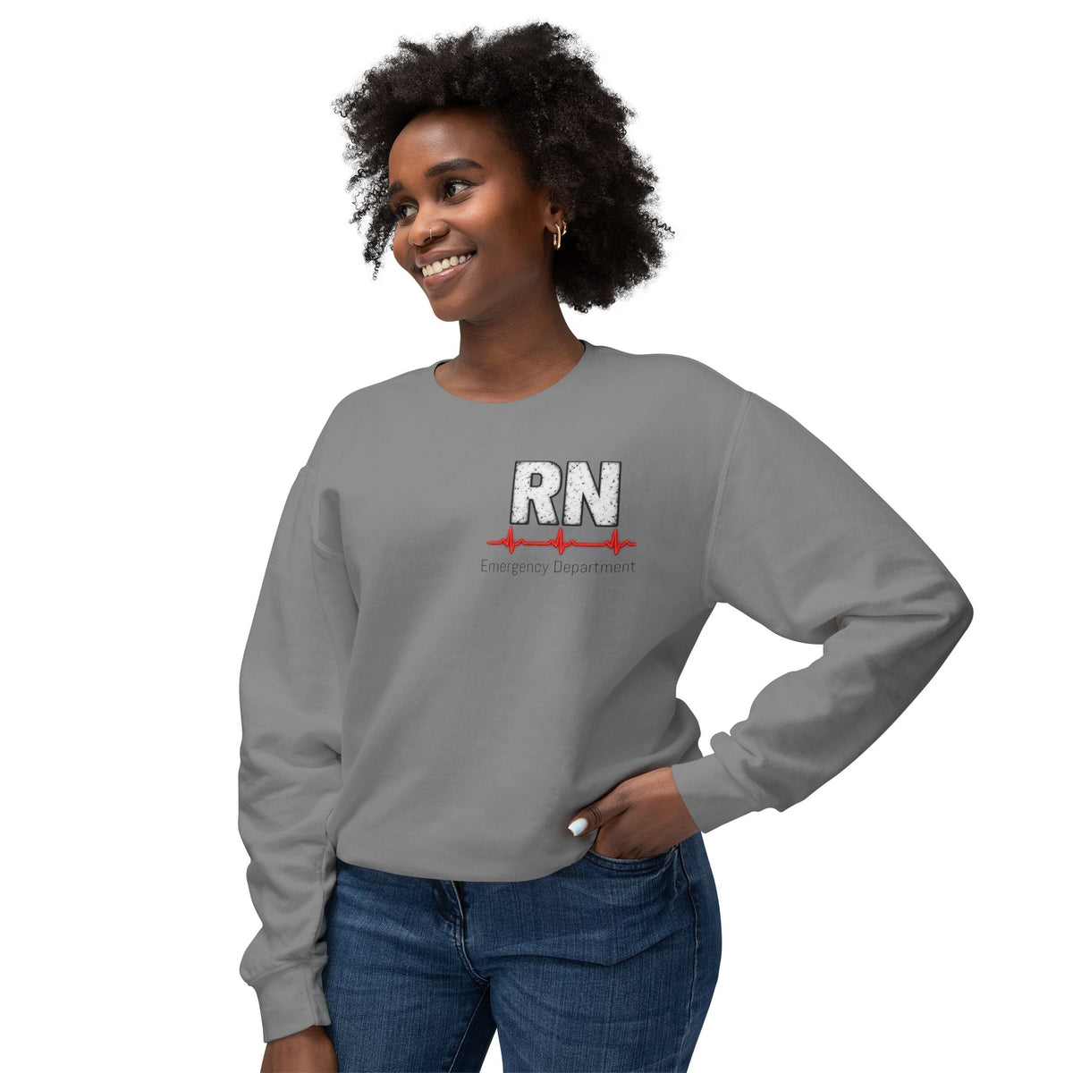 RN Emergency Crewneck Sweatshirt — "EMERGENCY" ER Highlight & Rhythm Design