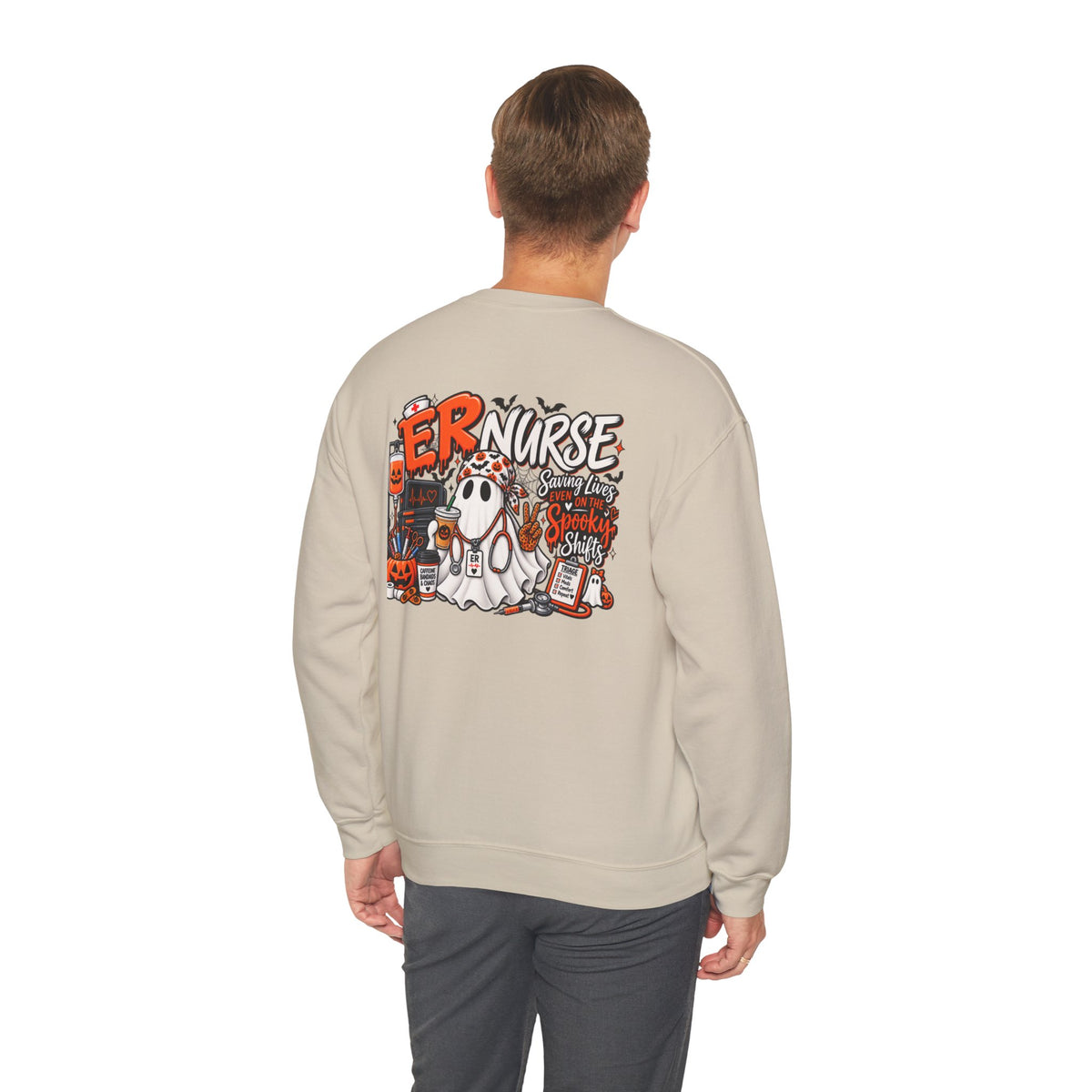 ER Nurse Halloween Sweatshirt | Spooky Shifts Emergency Room Nurse Crewneck | Front & Back Print