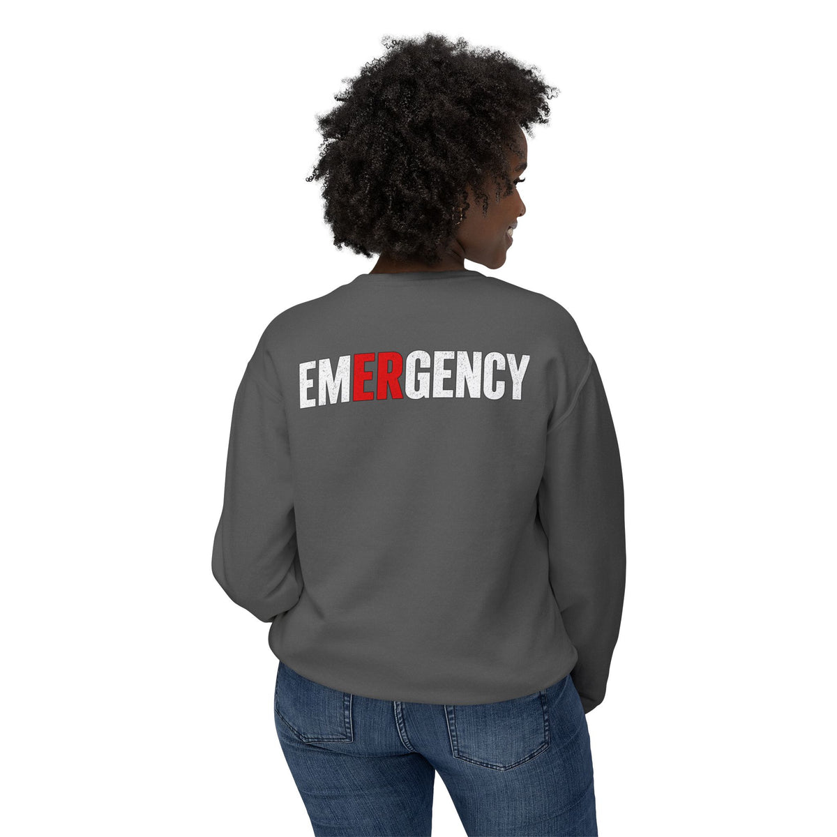RN Emergency Crewneck Sweatshirt — "EMERGENCY" ER Highlight & Rhythm Design
