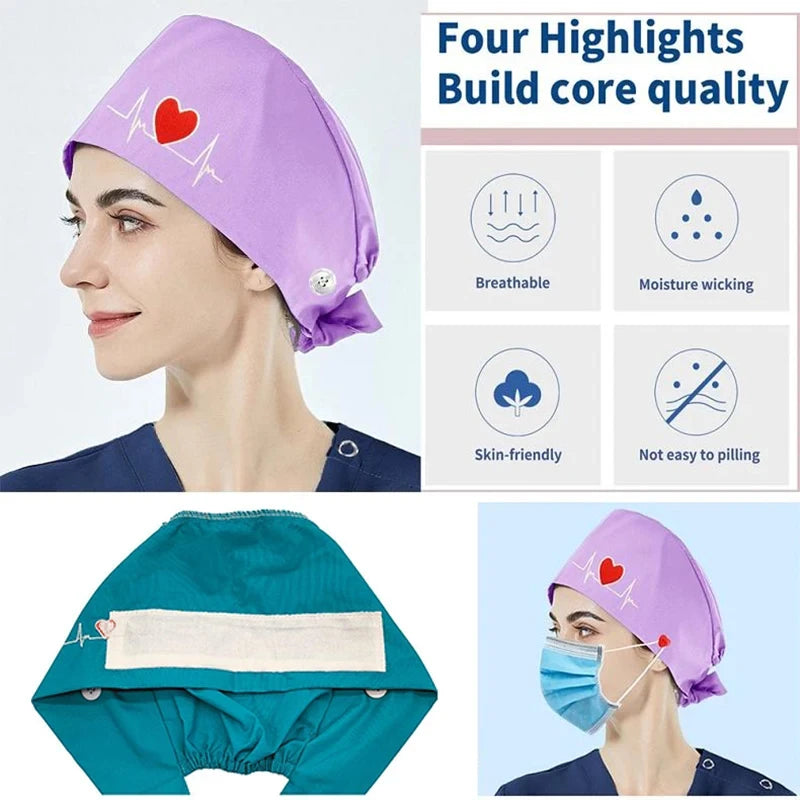Button Scrub Cap for Nurses