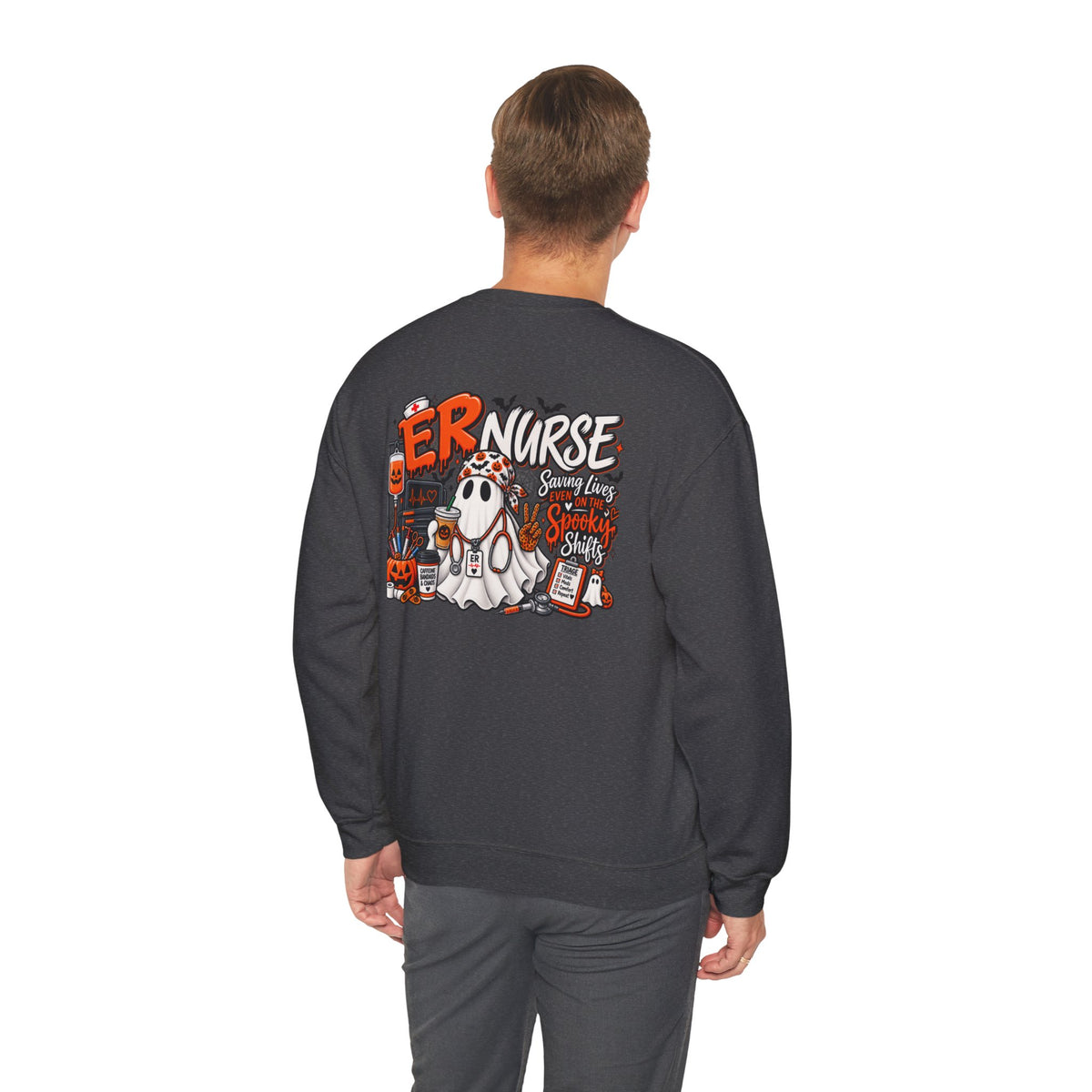 ER Nurse Halloween Sweatshirt | Spooky Shifts Emergency Room Nurse Crewneck | Front & Back Print
