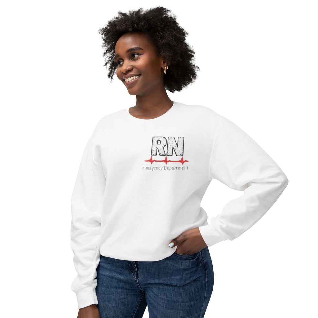 RN Emergency Crewneck Sweatshirt — "EMERGENCY" ER Highlight & Rhythm Design