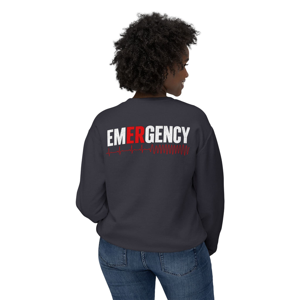 RN Emergency Crewneck Sweatshirt — "EMERGENCY" ER Highlight & Rhythm Design