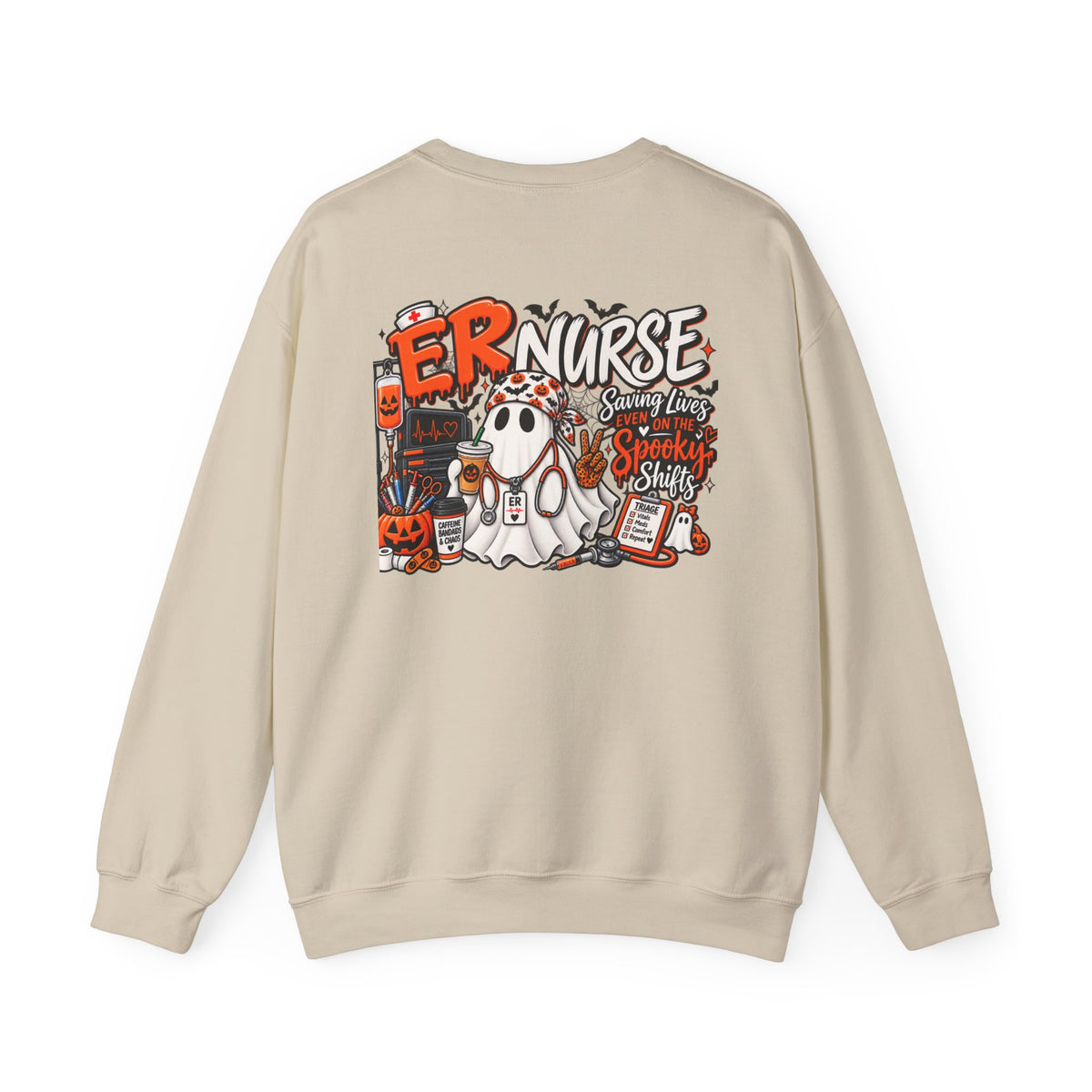 ER Nurse Halloween Sweatshirt | Spooky Shifts Emergency Room Nurse Crewneck | Front & Back Print