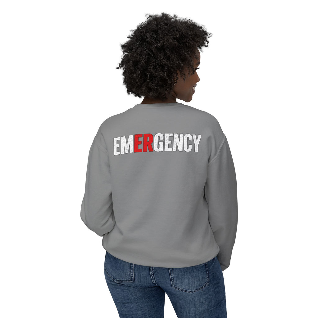 RN Emergency Crewneck Sweatshirt — "EMERGENCY" ER Highlight & Rhythm Design