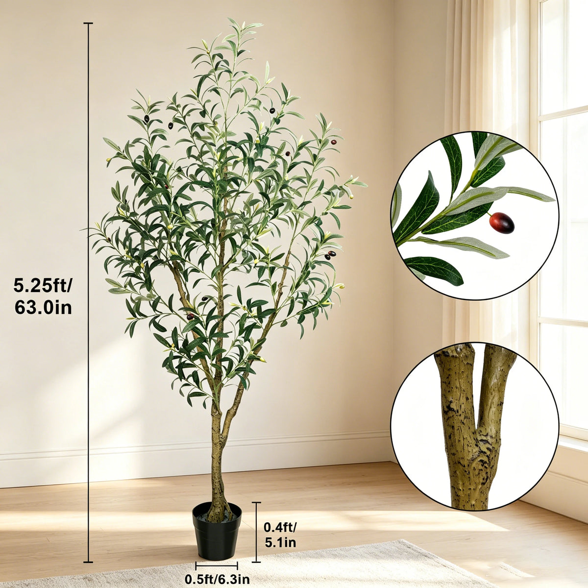 Artificial Olive Tree with Natural Look Trunk-- 5.25ft, 6ft & 7ft