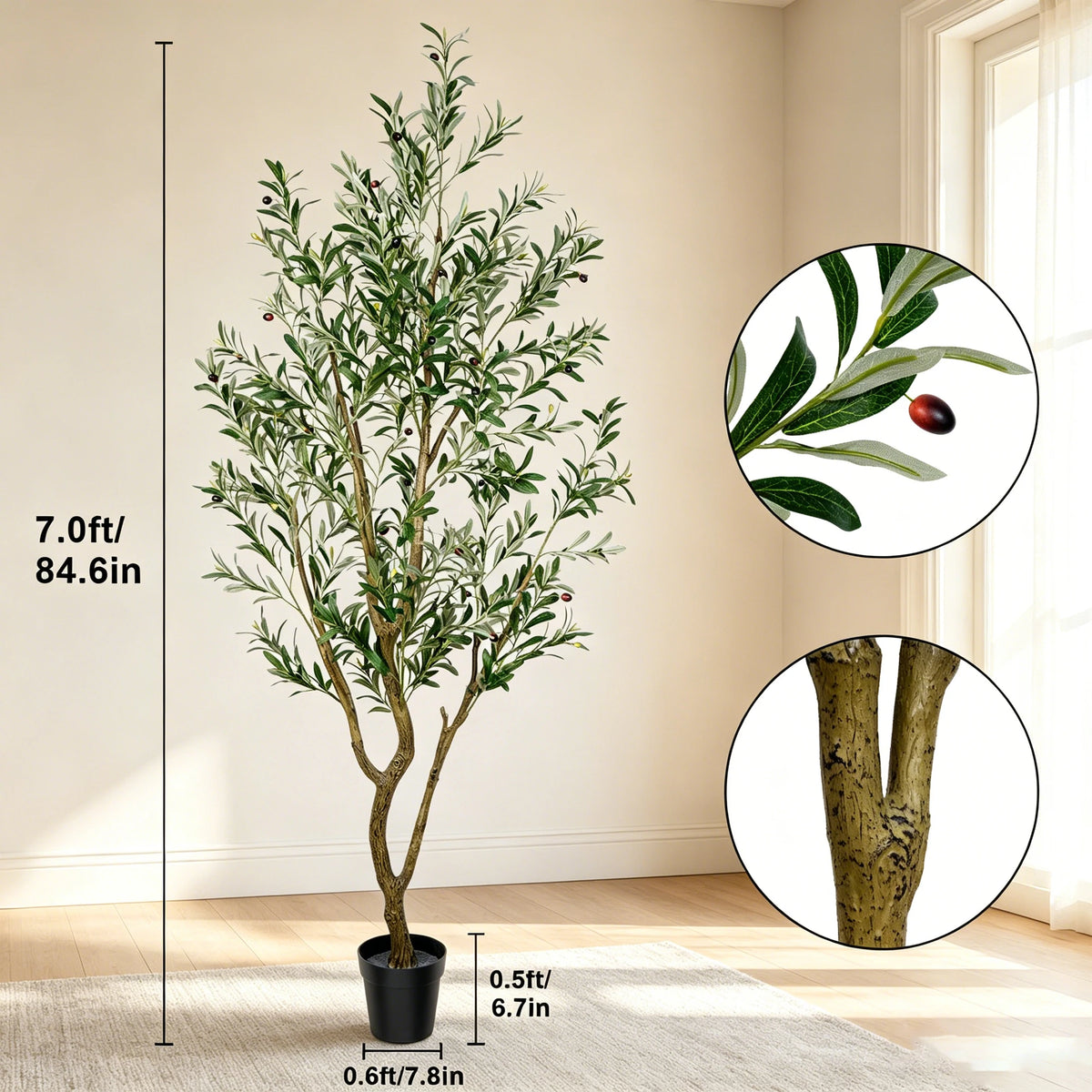 Artificial Olive Tree with Natural Look Trunk-- 5.25ft, 6ft & 7ft