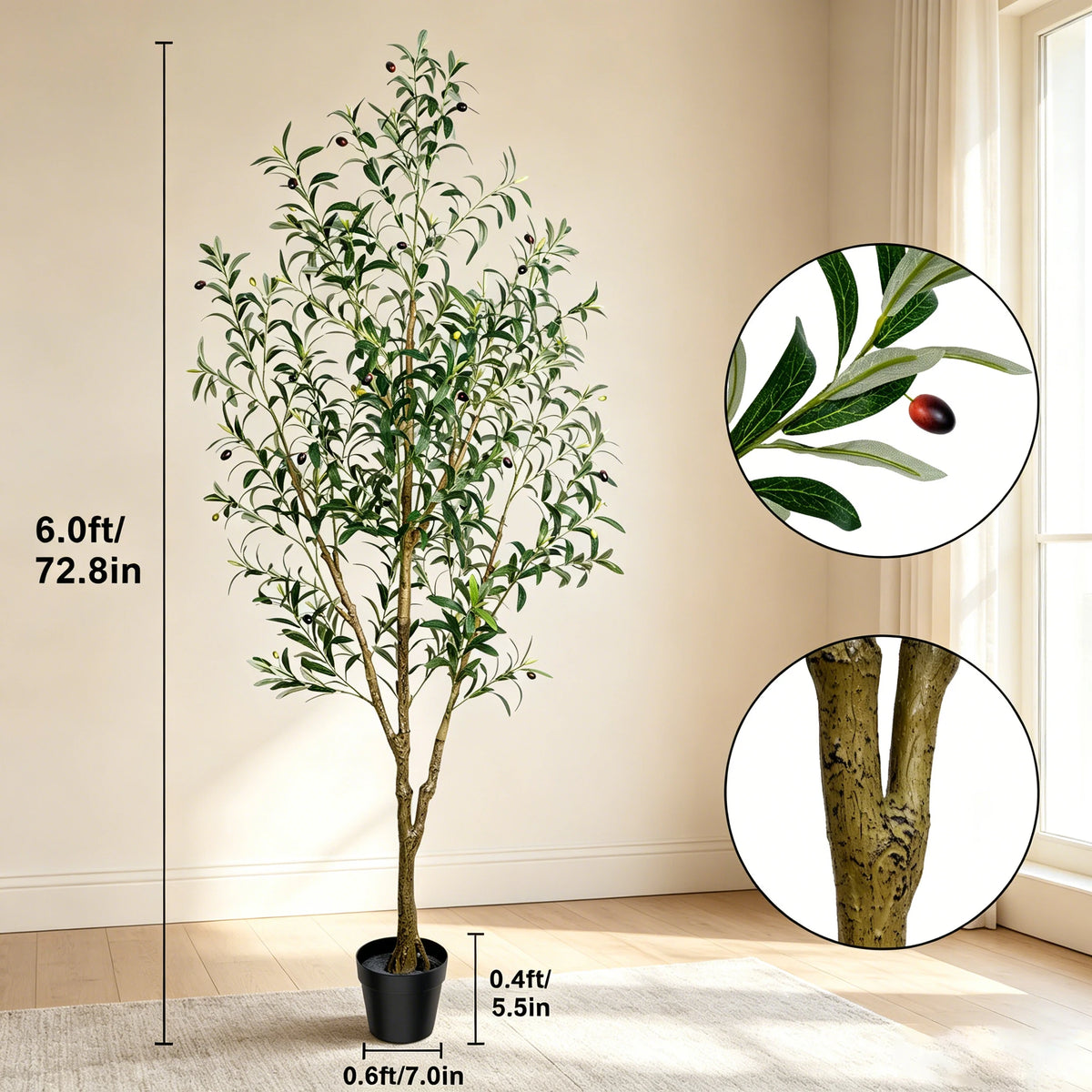 Artificial Olive Tree with Natural Look Trunk-- 5.25ft, 6ft & 7ft