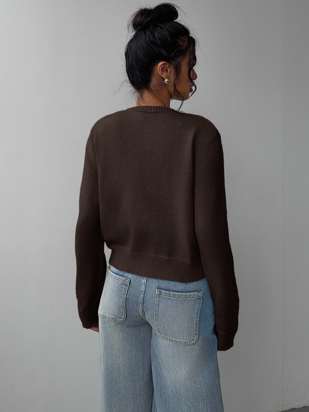 Women's Cropped Dark Brown Cardigan