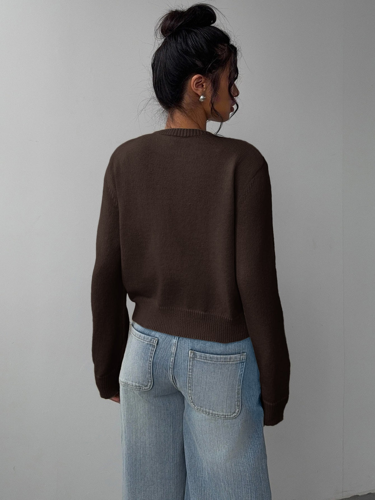 Women's Cropped Dark Brown Cardigan