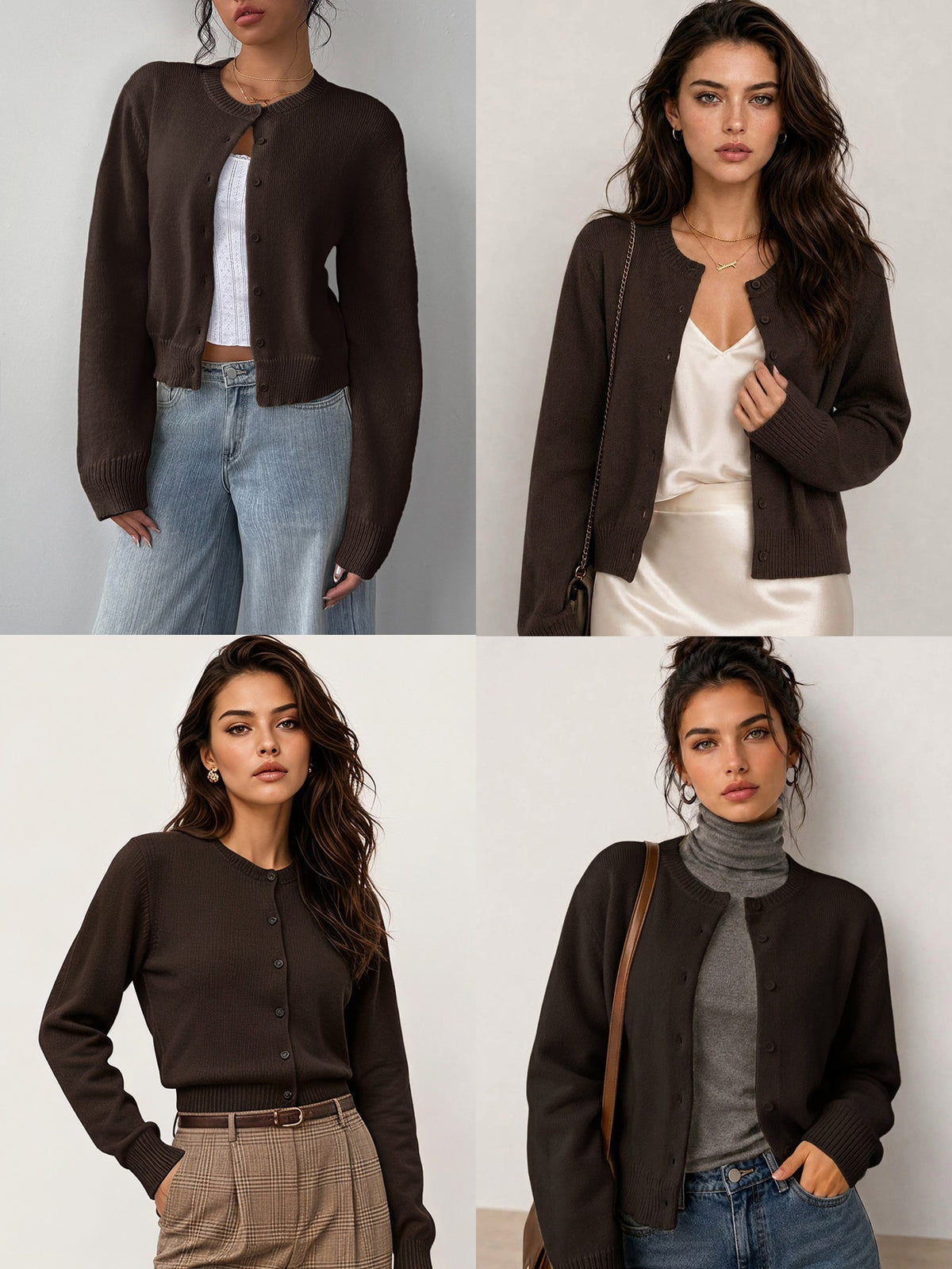 Women's Cropped Dark Brown Cardigan